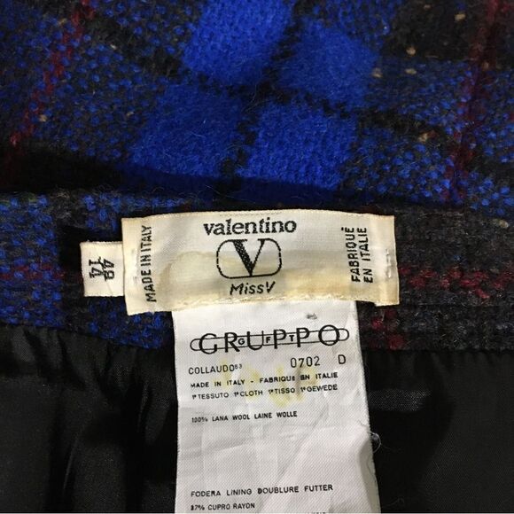Valentino 100% Wool Blue Plaid Skirt Size 8 - Picture 9 of 11